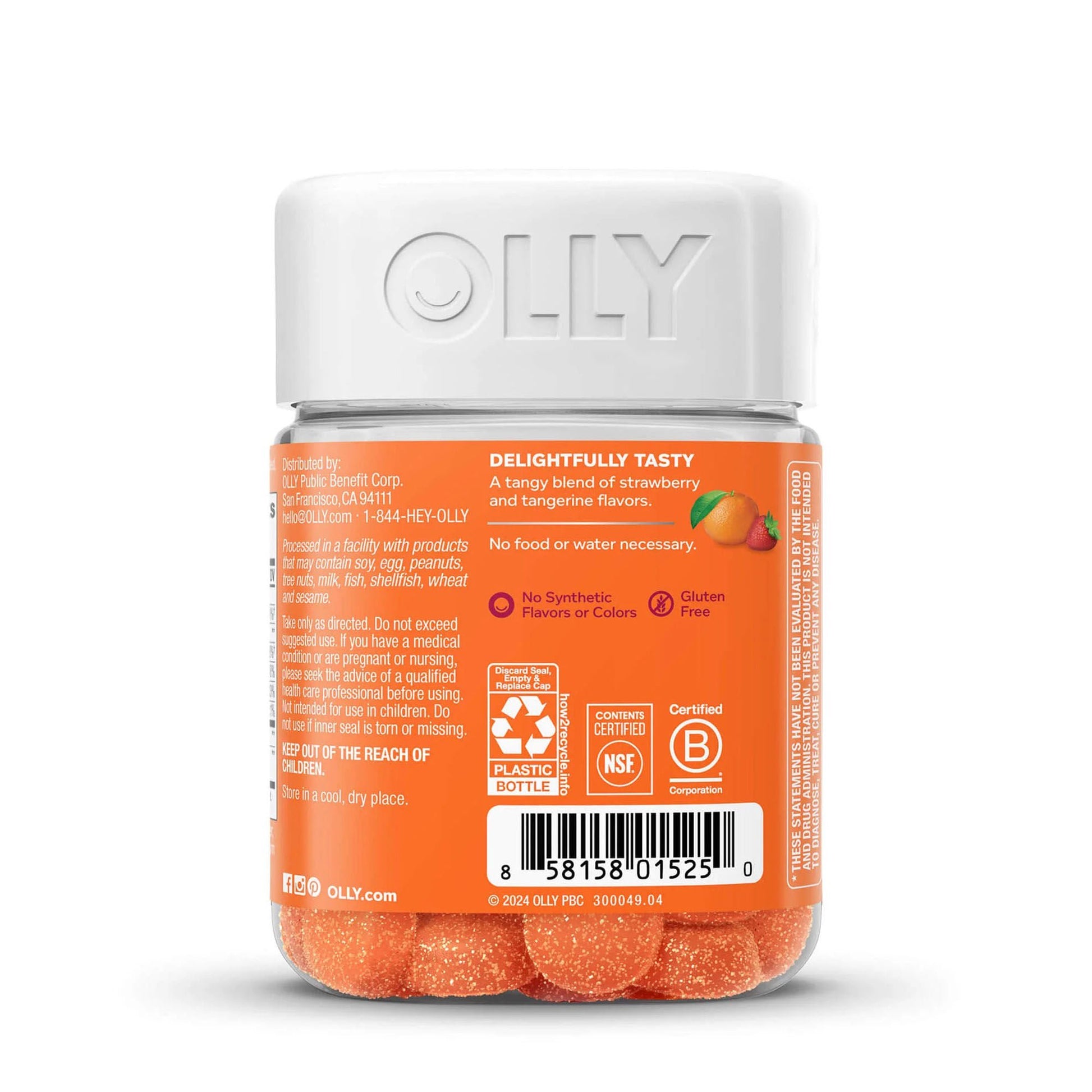 OLLY Laser Focus Dietary Supplement B6 / B12 / Ginseng / Alpha GPC 2 mg - 50 mcg - 100 mg - 20 mg Strength Gummy Berry Tang Flavor