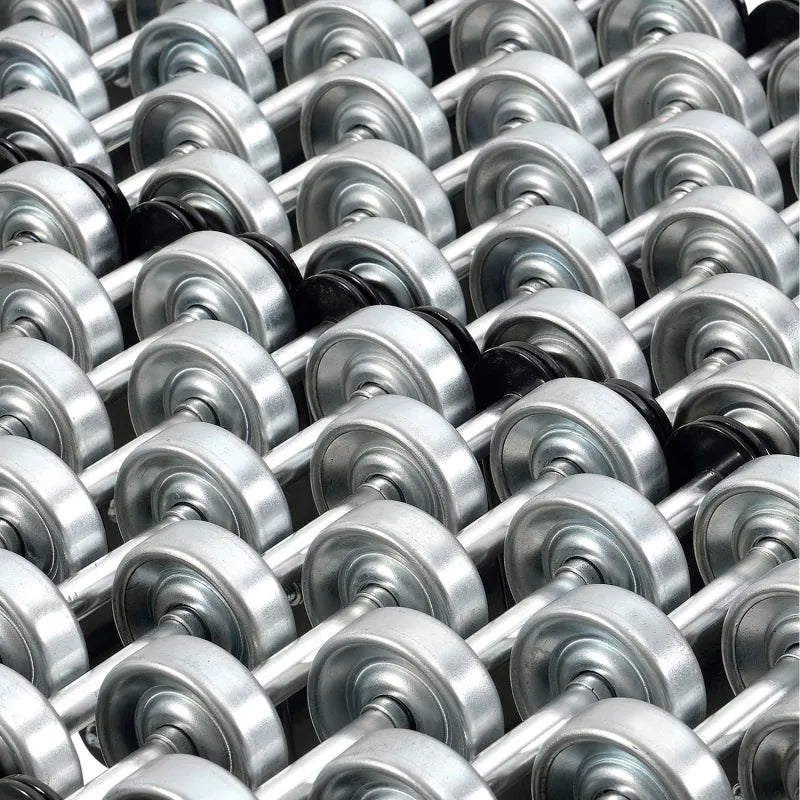 Global Industrial 988989 Expandable Conveyor — locking brake caster and leg detail
