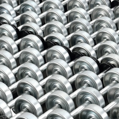 Global Industrial 988989 Expandable Conveyor — locking brake caster and leg detail
