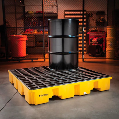 4-Drum Spill Containment Pallet | Low Profile with Drain 989073
