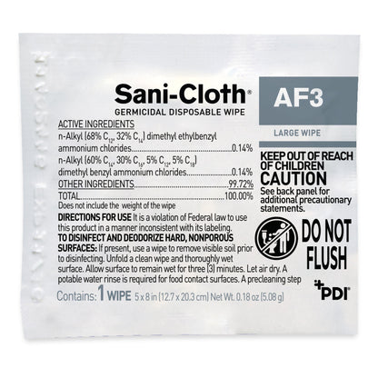 Sani-Cloth® AF3 Germicidal Large Disinfectant Wipes, Individual Packet, .