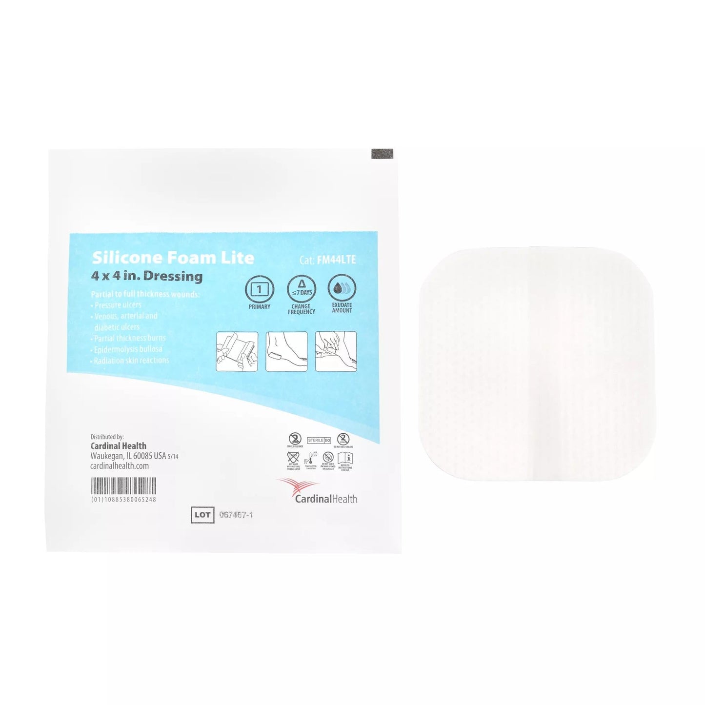 Cardinal Health Silicone Foam Lite Thin Foam Dressing Without Border Film Backing Silicone Face Square