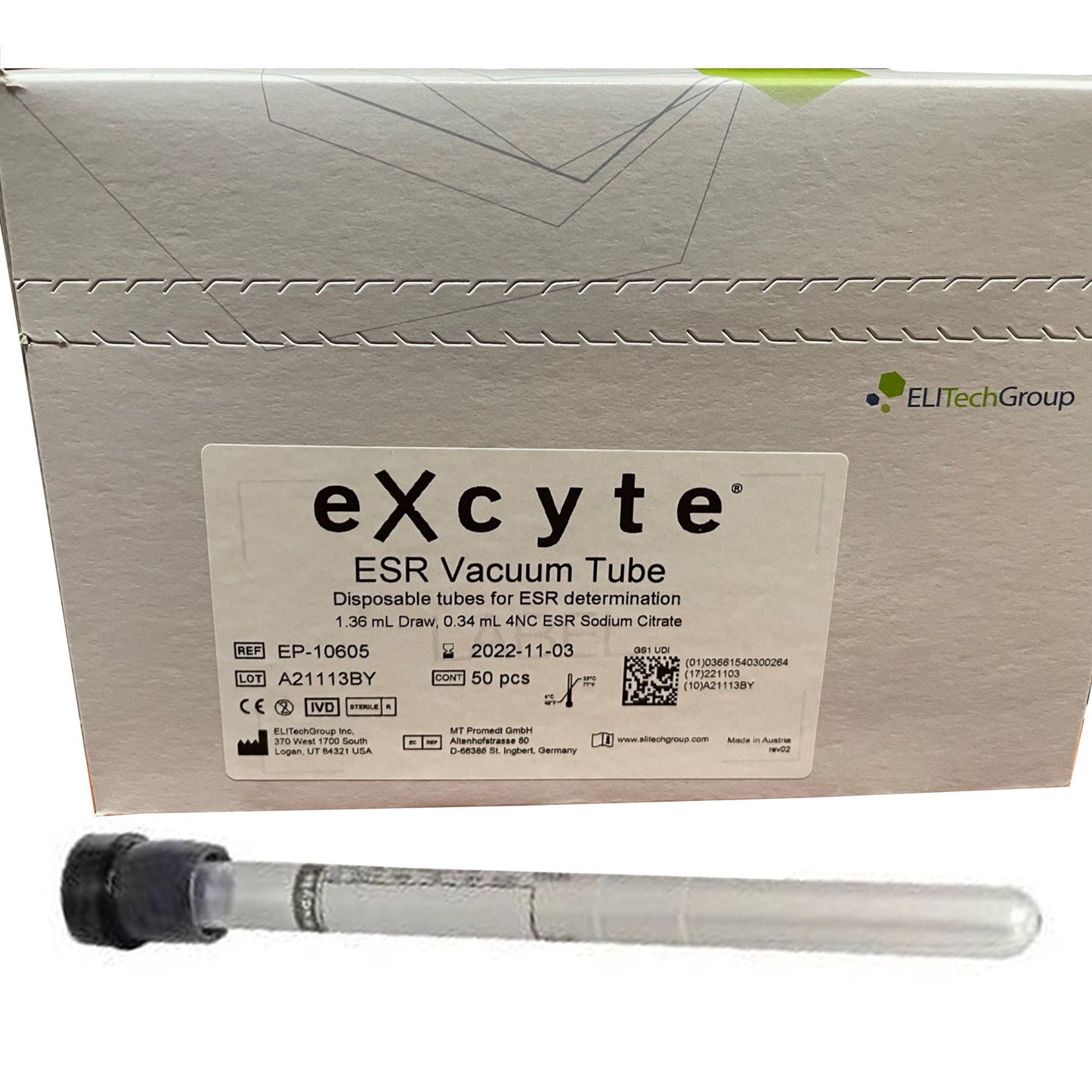 Excyte® Vacuum Tube Venous Blood Collection Tube, 120 mm Length
