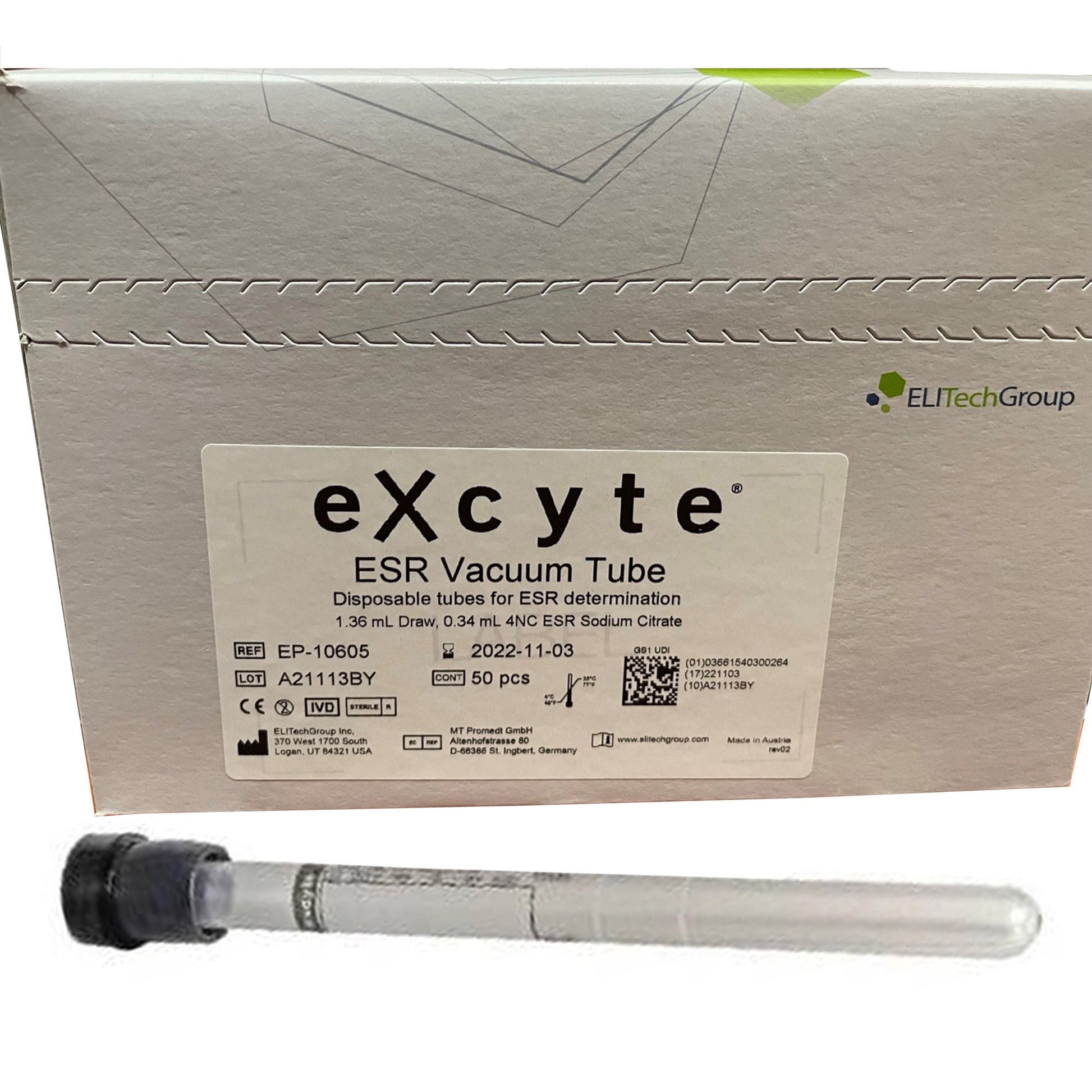 Excyte® Vacuum Tube Venous Blood Collection Tube, 120 mm Length