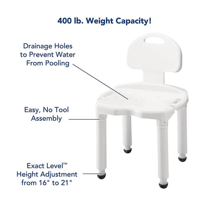 Carex Universal Bath Seat with Back, 400-lb Capacity