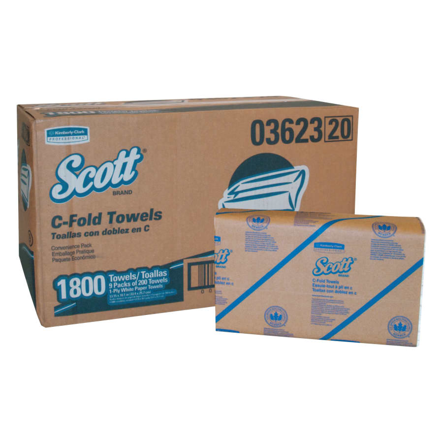 Scott C-Fold Paper Towel, White, 10.125 in W x 13.15 in L, 200 Sheets/PK, 9 EA/CT (03623)