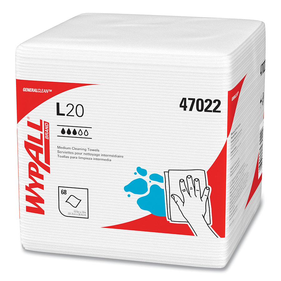 Kimberly-Clark Professional WypAll® L20 Wiper, 12 in W x 12 in L, 1/4 Fold, White, 68/Pack, 12 PK/CA (47022)