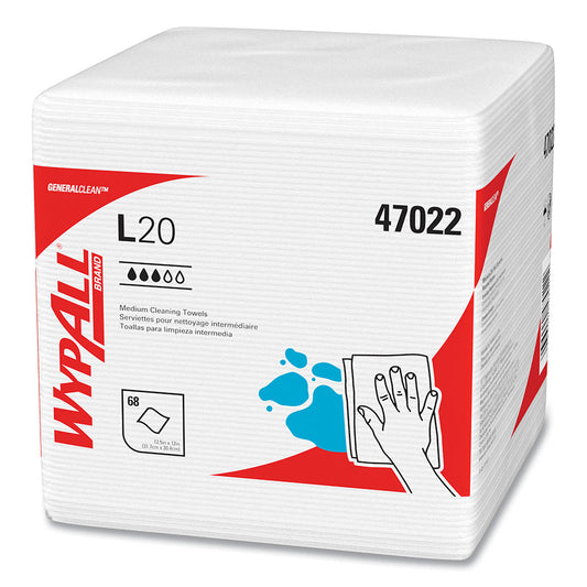 Kimberly-Clark Professional WypAll® L20 Wiper, 12 in W x 12 in L, 1/4 Fold, White, 68/Pack, 12 PK/CA (47022)
