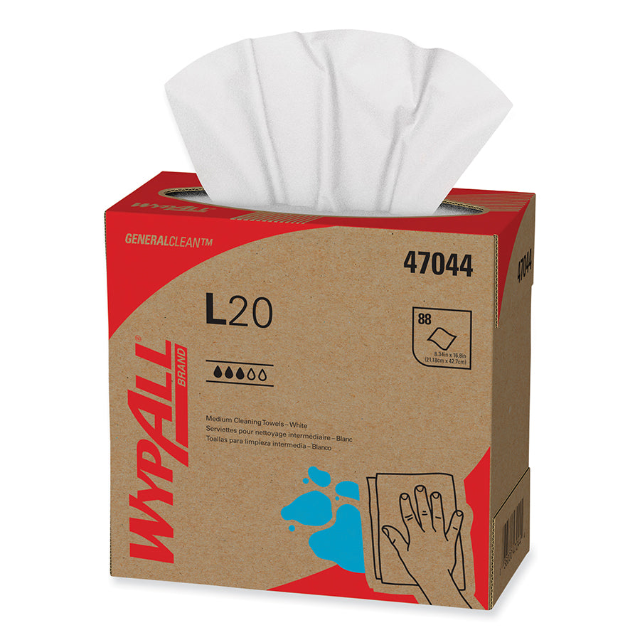 Kimberly-Clark Professional WypAll® L20 Wiper, 9.1 in W x 16.8 in L, Pop-Up Box, White, 88/Box, 10 BX/CA (47044)