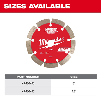 Milwaukee 5" DIAMOND MAX Tuck Point Diamond Blade 49-93-7406 | Diamond Coated