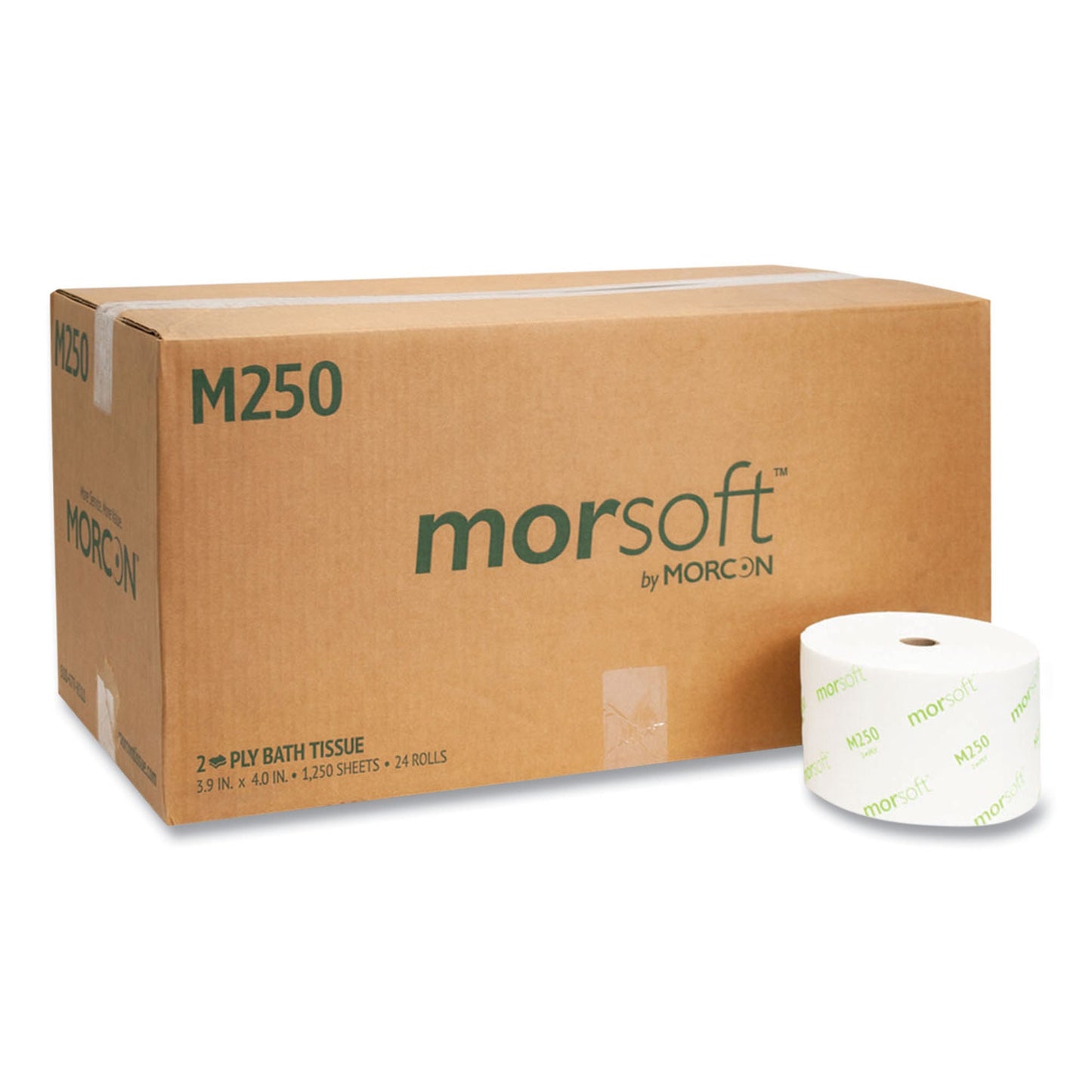 Morcon Toilet Tissue White 2-Ply Standard Size Cored Roll 1250 Sheets -1/2 Inch