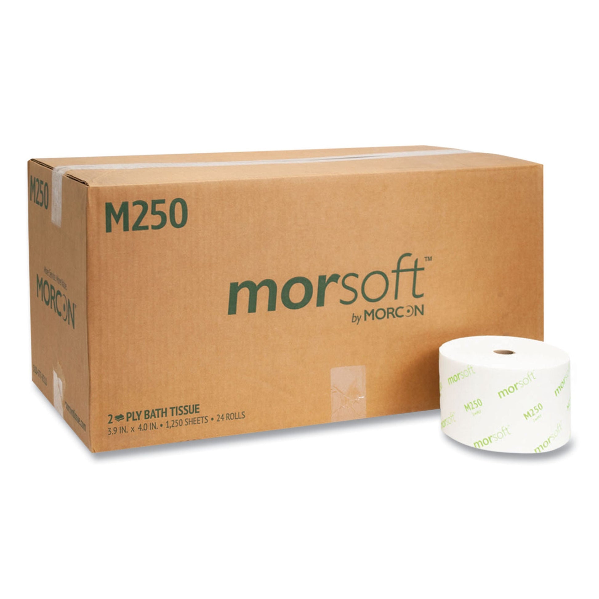 Morcon Toilet Tissue White 2-Ply Standard Size Cored Roll 1250 Sheets -1/2 Inch