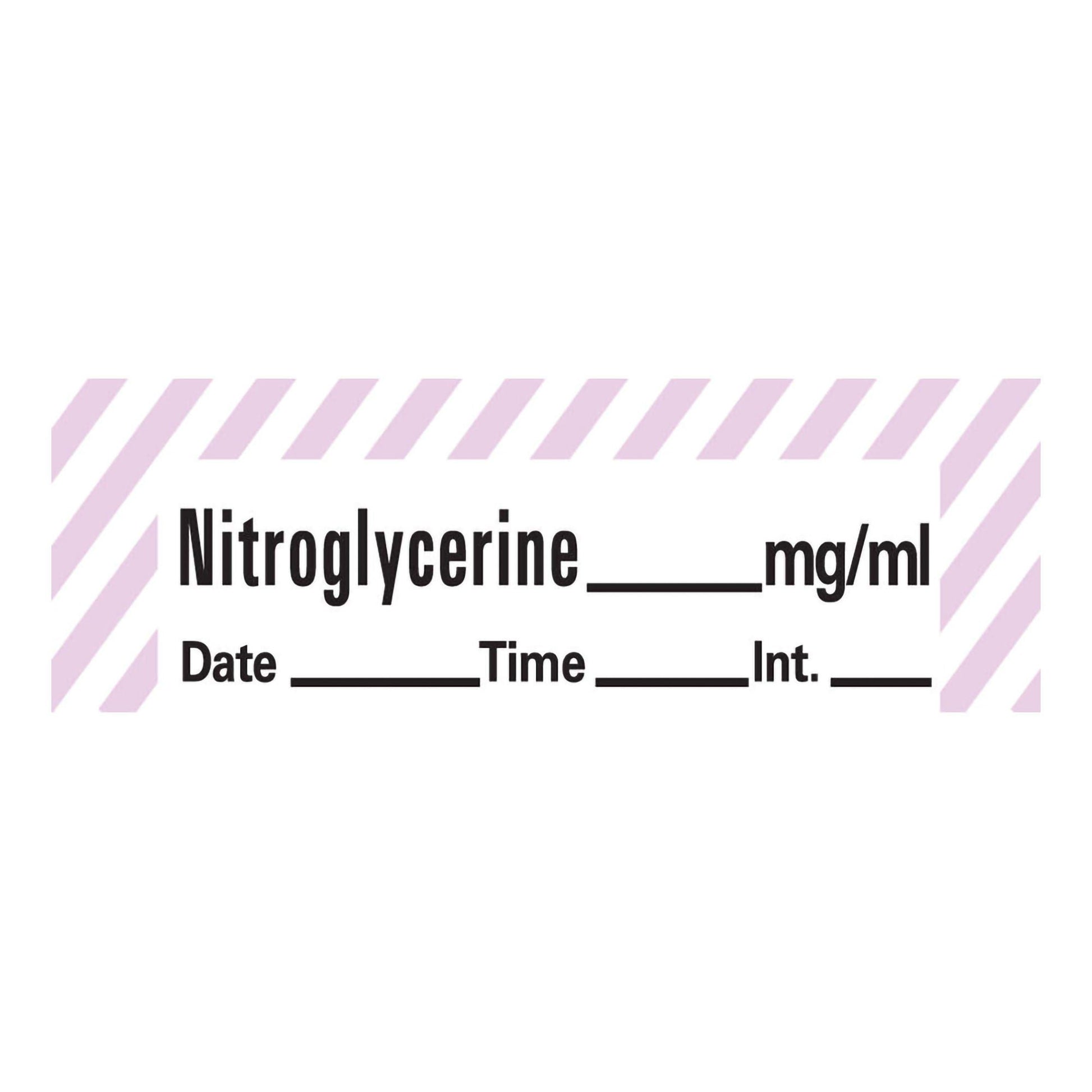 Timemed Drug Label Anesthesia Label Tape Nitroglycerine_mg/mL Date_Time_Int Violet / White