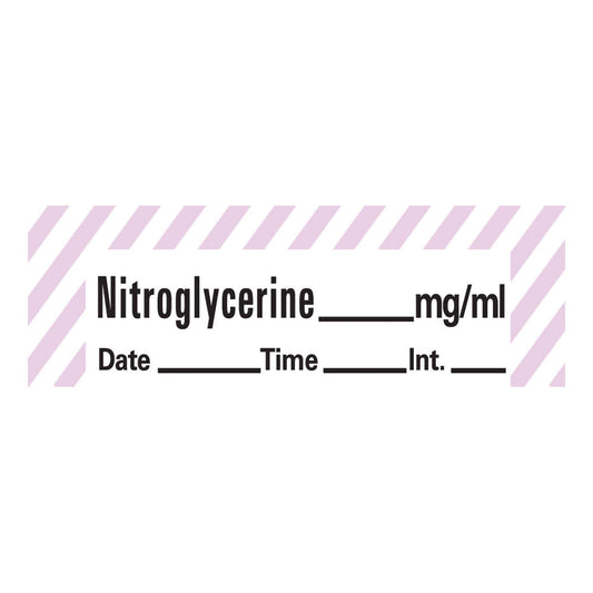 Timemed Drug Label Anesthesia Label Tape Nitroglycerine_mg/mL Date_Time_Int Violet / White