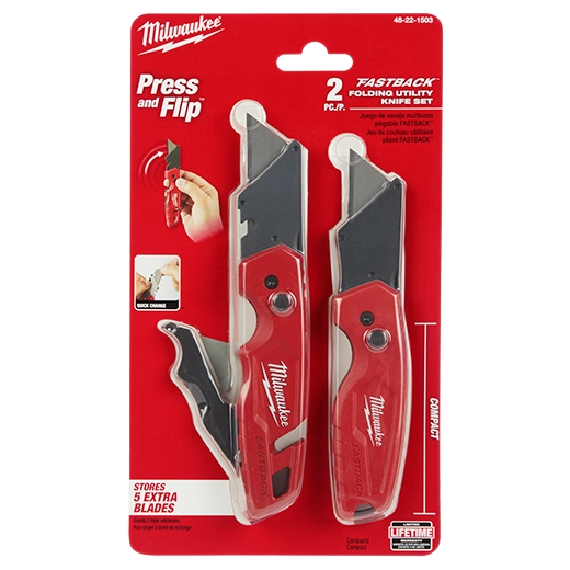 Milwaukee FASTBACK Folding Utility Knife Set 48-22-1503 | 2.4 in Blade Length, 2-Piece
