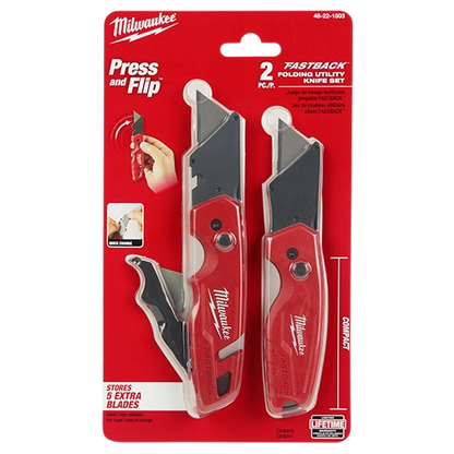 Milwaukee FASTBACK Folding Utility Knife Set 48-22-1503 | 2.4 in Blade Length, 2-Piece
