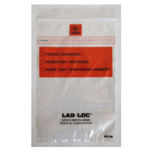 Lab-Loc Specimen Transport Bag with Document Pouch Zip Closure Biohazard Symbol / Storage Instructions
