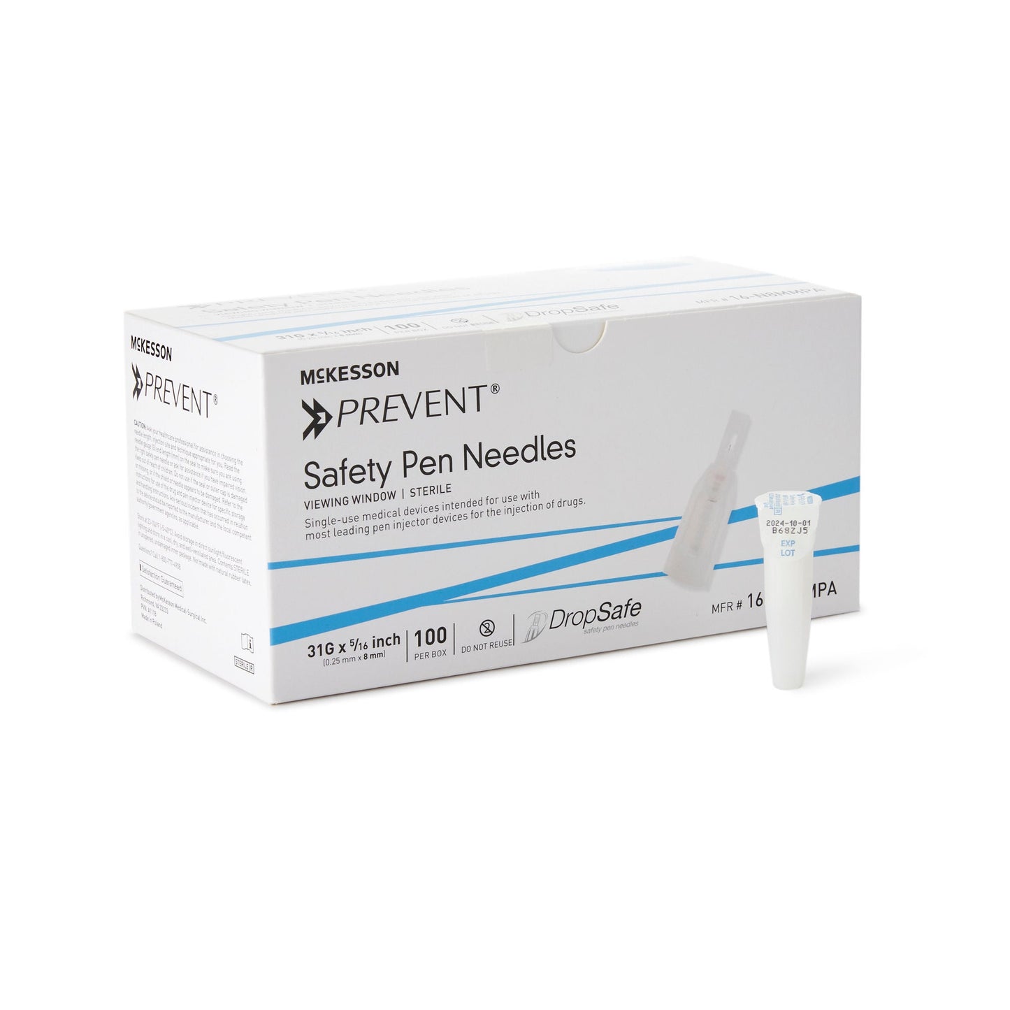 McKesson Prevent® Safety Insulin Pen Needle, 8 mm Length