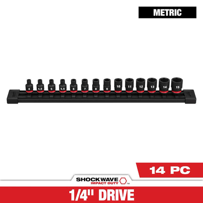 Milwaukee 14PC SHOCKWAVE Impact Duty Metric Standard 6 Point Socket Set 49-66-7002 | 1/4 in Drive, 14-Piece