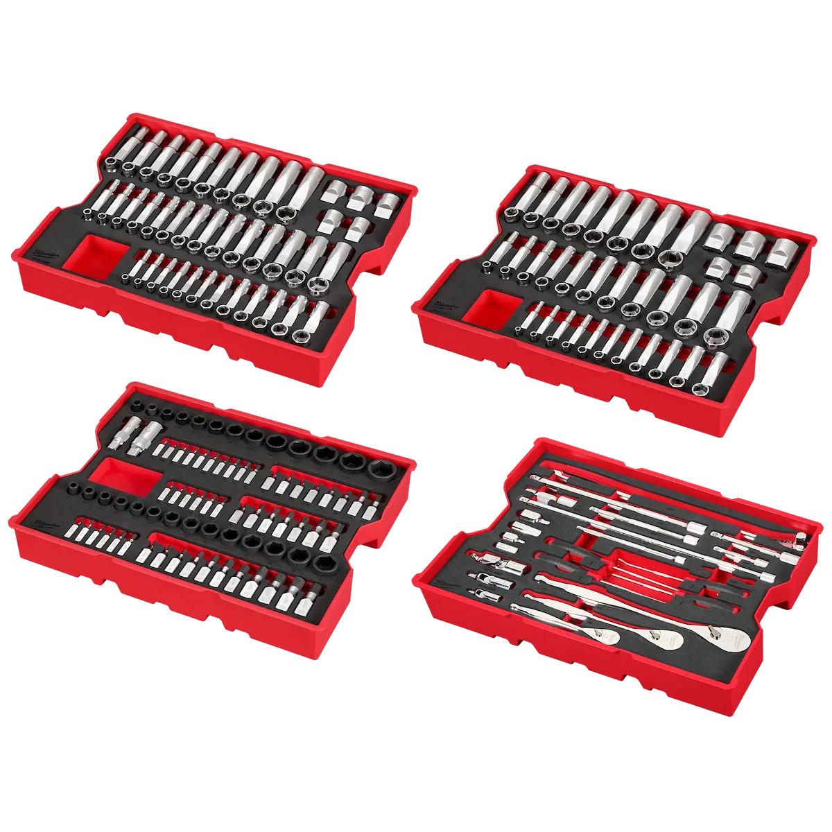 Milwaukee 242pc. 1/4”, 3/8”, & 1/2” Drive Metric & SAE Ratchet & Socket Set with Trays for PACKOUT Drawers 48-22-9490 | 242-Piece, S2 Steel