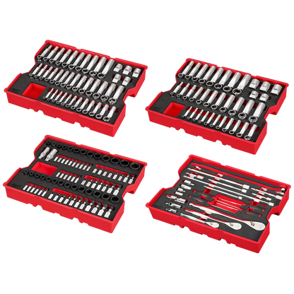 Milwaukee 242pc. 1/4”, 3/8”, & 1/2” Drive Metric & SAE Ratchet & Socket Set with Trays for PACKOUT Drawers 48-22-9490 | 242-Piece, S2 Steel