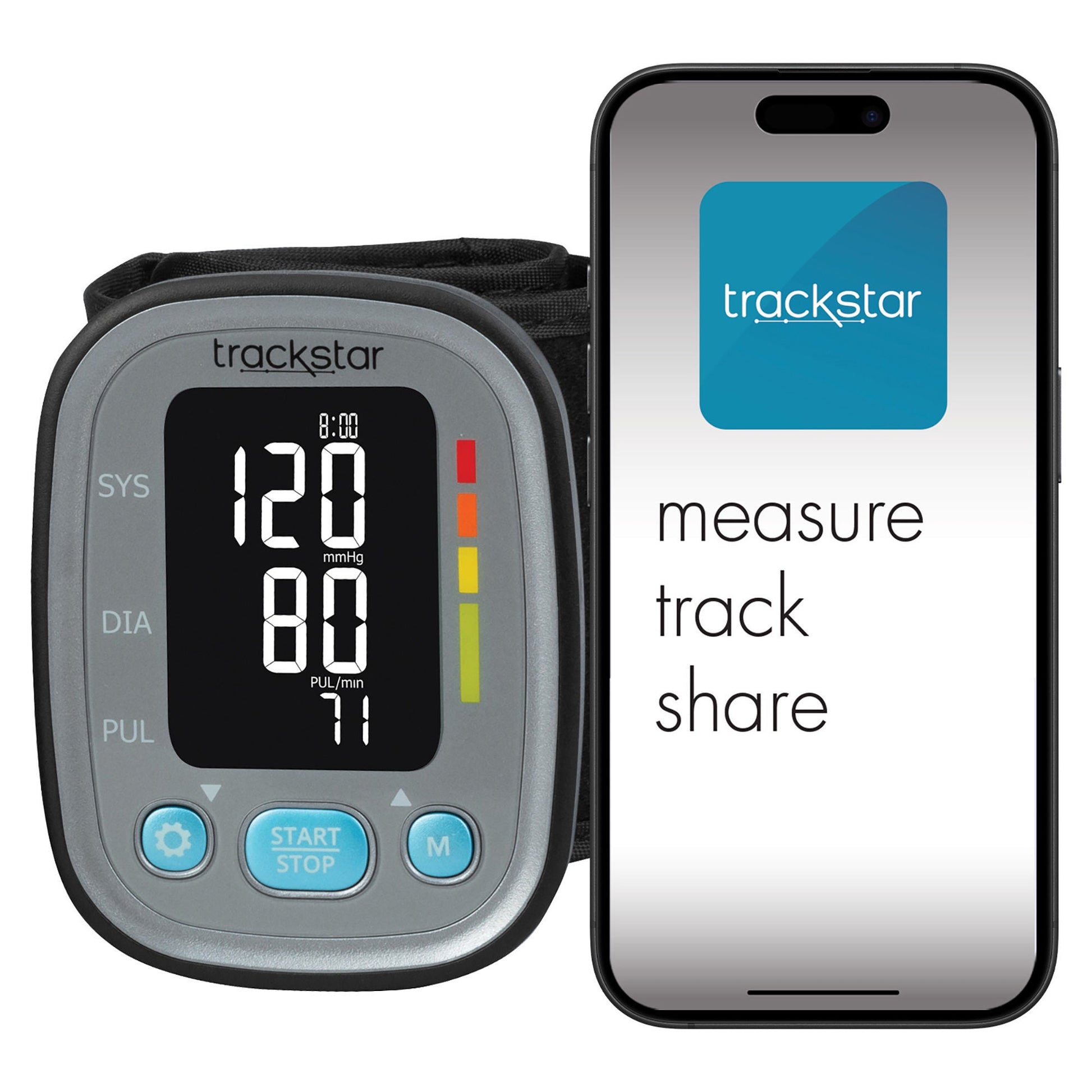 Trackstar Digital Blood Pressure Monitor Adult Cuff Wrist Mobile