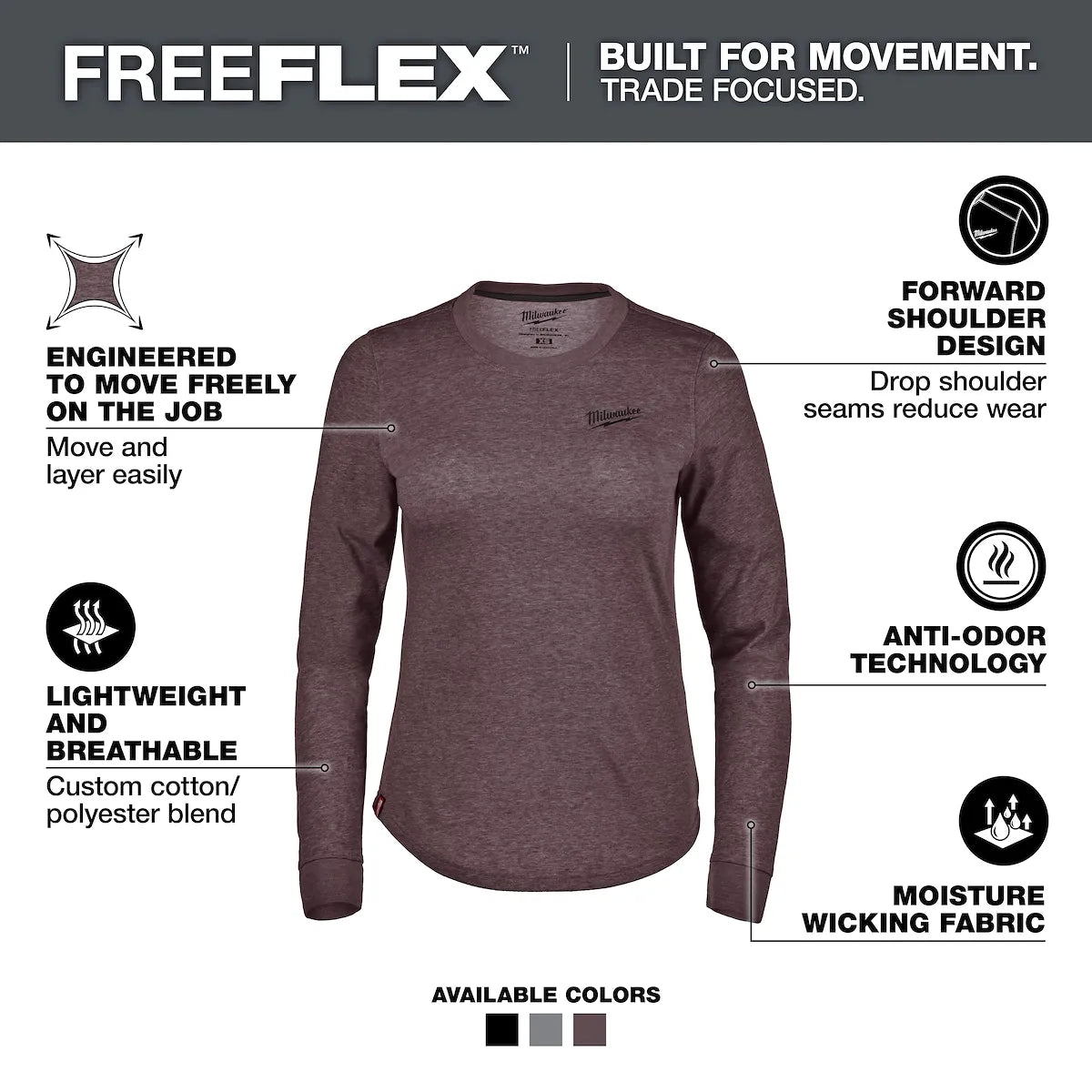 Milwaukee Women's FREEFLEX Hybrid Tee - Long Sleeve Purple L F552P