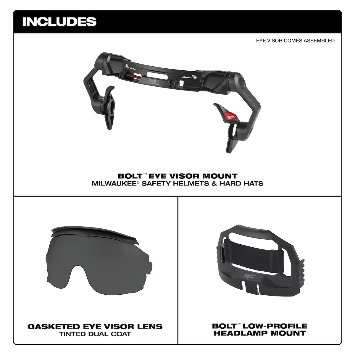 Milwaukee BOLT Gasketed Eye Visor - Tinted Dual Coat Lens (Compatible with BOLT Safety Helmets & BOLT Hard Hats) 48-73-1417