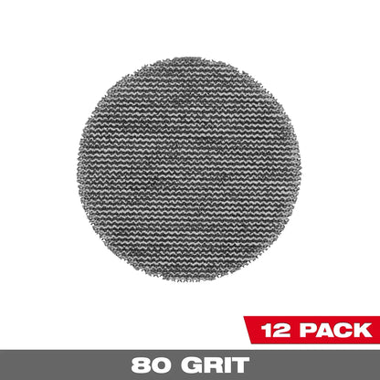 Milwaukee 3” 80 Grit Mesh Sanding Discs with POWERGRID Tear Resistant Mesh – (12 PK) + Pad Saver 48-80-6080