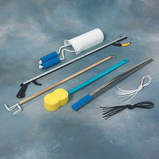 SammonsPreston ADL Hip / Knee Equipment Kit Reacher - 26 Inch Length / Shoehorn - 24 Inch Length / Dressing Stick - 26 Inch Length / Handled Bath Sponge - 22-1/2 Inch Length / Shoelaces - 26 Inch Length