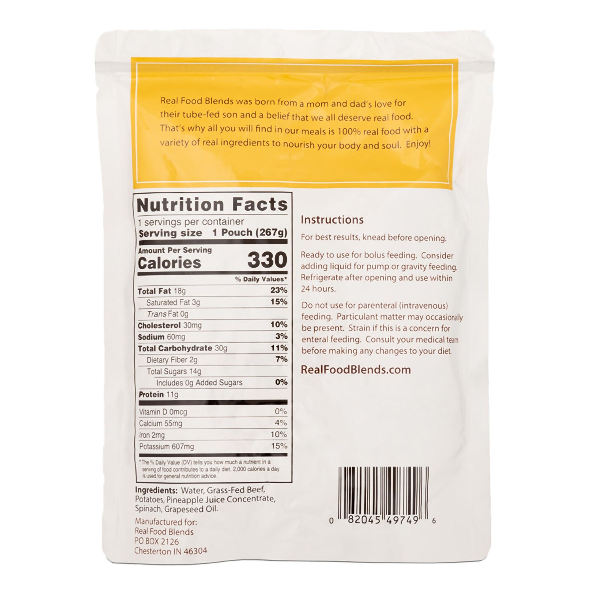 Real Food Blends™ Beef, Potatoes & Spinach Puree Blend for Tube Feeding