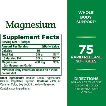 Nature's Bounty® Magnesium 400 mg Mineral Supplement Rapid Release Softgels