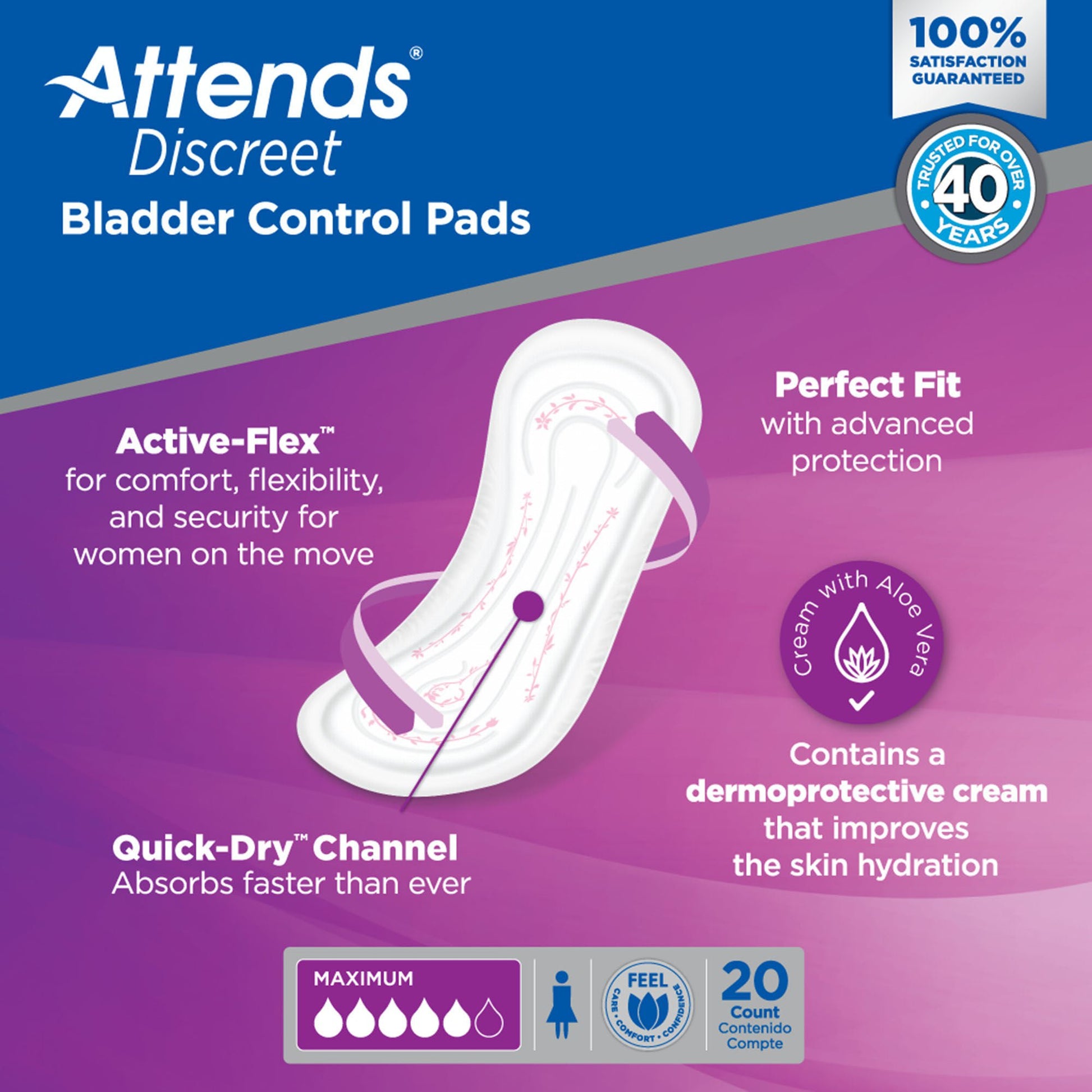Attends® Discreet Women's Maximum Bladder Control Pad, 13-Inch Length