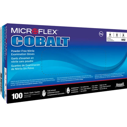 Ansell MICROFLEX Cobalt N19 Nitrile Gloves, Powder-Free, Medium, 100-Pack — cobalt blue, fully textured, beaded cuff