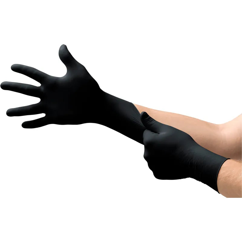 Ansell MICROFLEX Onyx N64 Black Nitrile Gloves, 3.5 mil palm, 5.1 mil finger, TNT Chemical Splash, Fingertip Textured, 100/Box