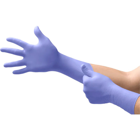 Ansell MICROFLEX Supreno EC SEC-375 Violet Blue Nitrile Gloves, Extended Cuff, 50/Box — 5.5 mil palm, 8.7 mil finger, AQL 0.65, NFPA 1999