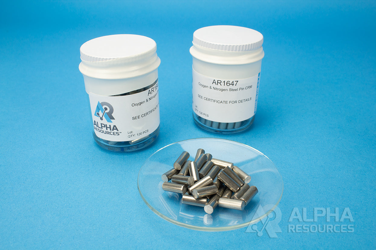 Oxygen and Nitrogen in Steel CRM (O= 0.0033%, N= 0.155%) - 1g Pin - Alpha Resources part AR1647 (replaces ELTRA P91100-1010)