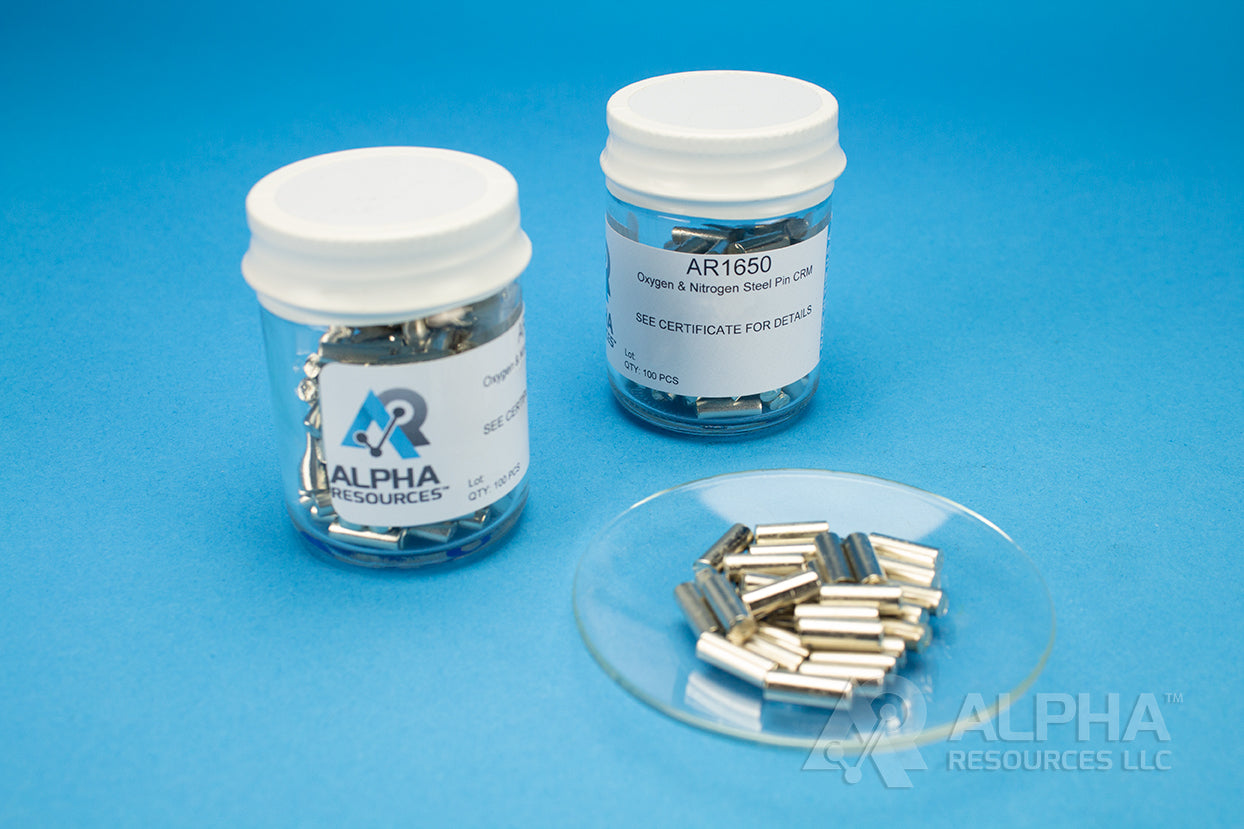 Temporarily Discontinued - Oxygen and Nitrogen in Steel CRM (O= 0.0110%, N= 0.0102%) - 1g Pin - Alpha Resources part AR1650 (replaces ELTRA P91100-1007)