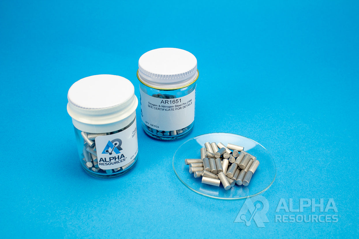 Oxygen and Nitrogen in Steel CRM (O= 0.0033%, N= 0.0222%) - 1g Pin - Alpha Resources part AR1651 (replaces LECO 501-645)