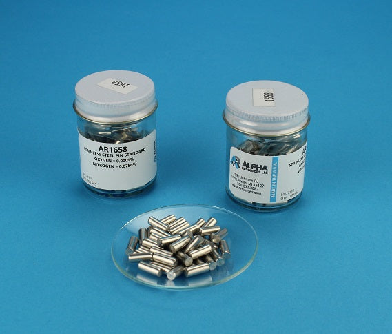 Oxygen and Nitrogen in Steel CRM (O= 0.0009%, N= 0.0756%) - 1g Pin - Alpha Resources part AR1658 (replaces ELTRA P91100-1011)