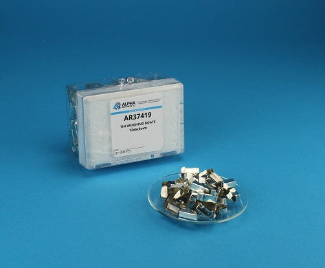 Tin Weighing Boats (12mmX6mmX6mm) - Alpha Resources part AR37419 (replaces Elementar 200007074)