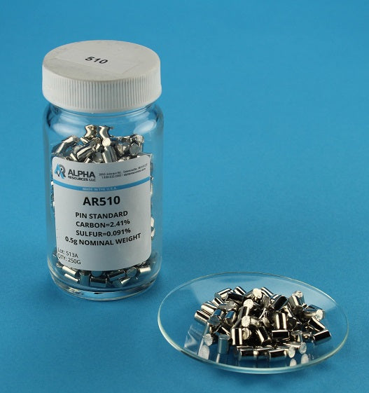 Temporarily Discontinued - Carbon and Sulfur CRM (C=2.41% S=0.091%) 0.5g Steel Pin - Alpha Resources part AR510