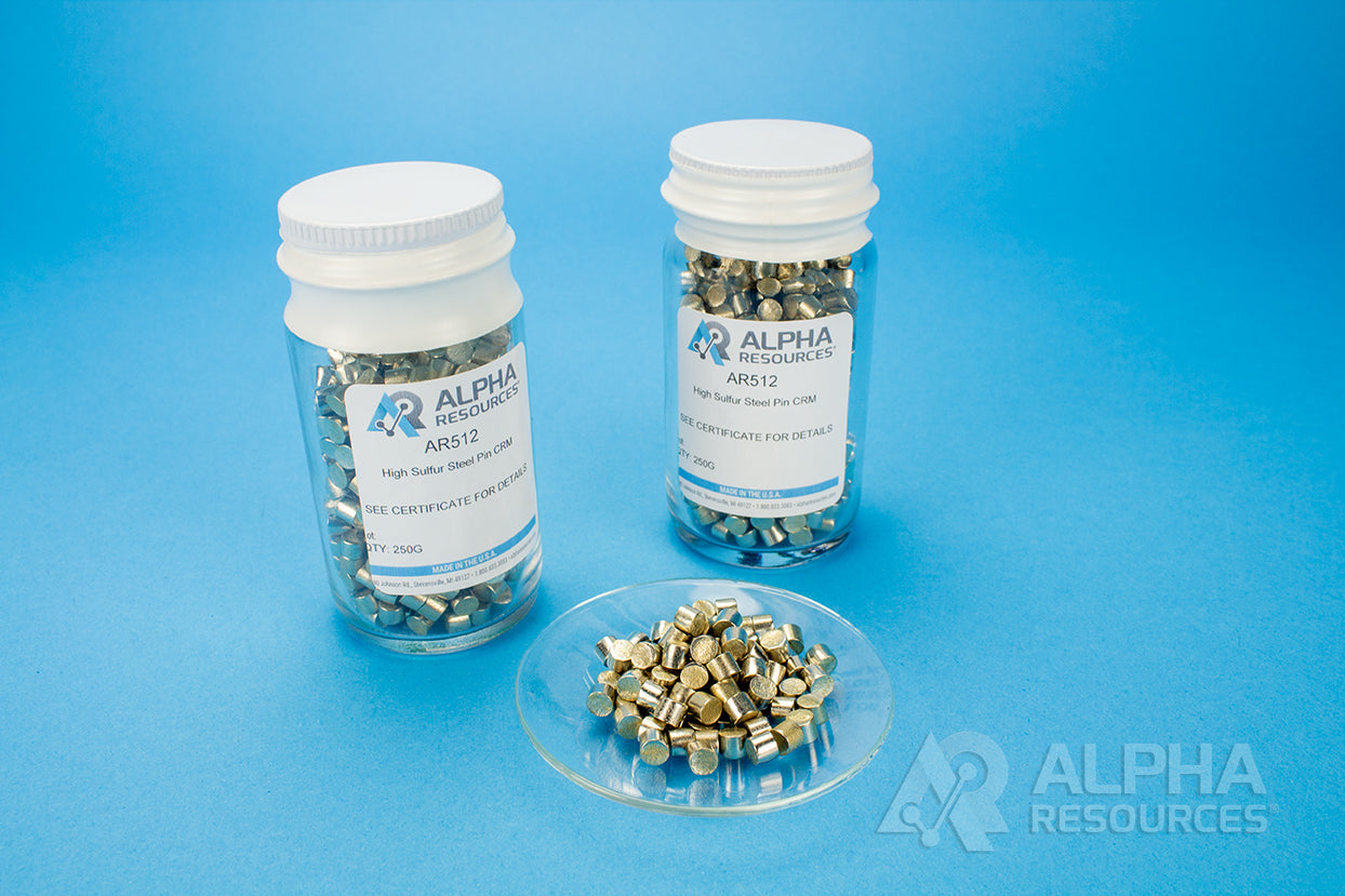Carbon and Sulfur CRM (C=0.083% S=0.283%) - 0.5g Steel Pin - Alpha Resources part AR512