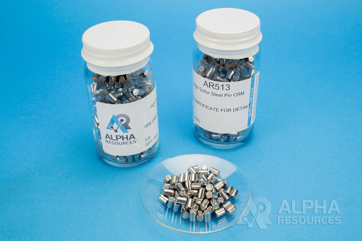 Carbon and Sulfur CRM (C=0.023% S=0.373%) - 0.5g Steel Pin - Alpha Resources part AR513