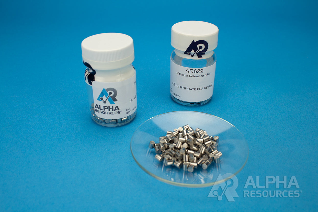 Hydrogen, Oxygen and Nitrogen in Titanium CRM (H= 0.0003%, O= 0.156%, N= 0.0096%) - 0.1g Pin - Alpha Resources part AR629