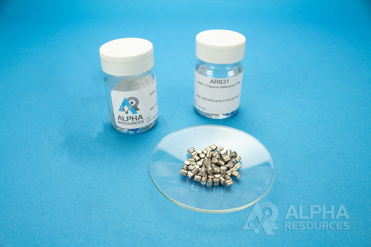 Hydrogen, Oxygen and Nitrogen in Titanium CRM (H= 0.00202%, O= 0.372%, N= 0.0073%) - 0.1g Pin - Alpha Resources part AR631 (replaces ELTRA 91205-1001)