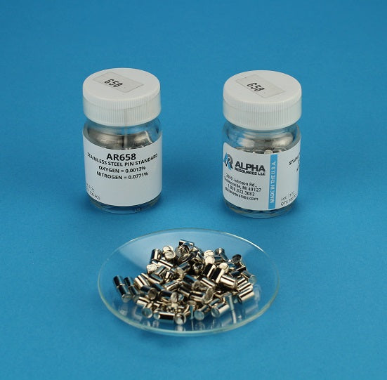 Oxygen and Nitrogen in Steel CRM (O= 0.0013%, N= 0.0771%) - 0.5g Pin - Alpha Resources part AR658