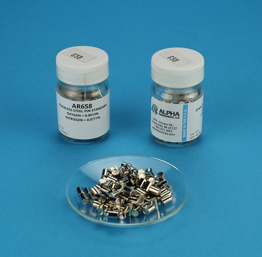 Oxygen and Nitrogen in Steel CRM (O= 0.0013%, N= 0.0771%) - 0.5g Pin - Alpha Resources part AR658