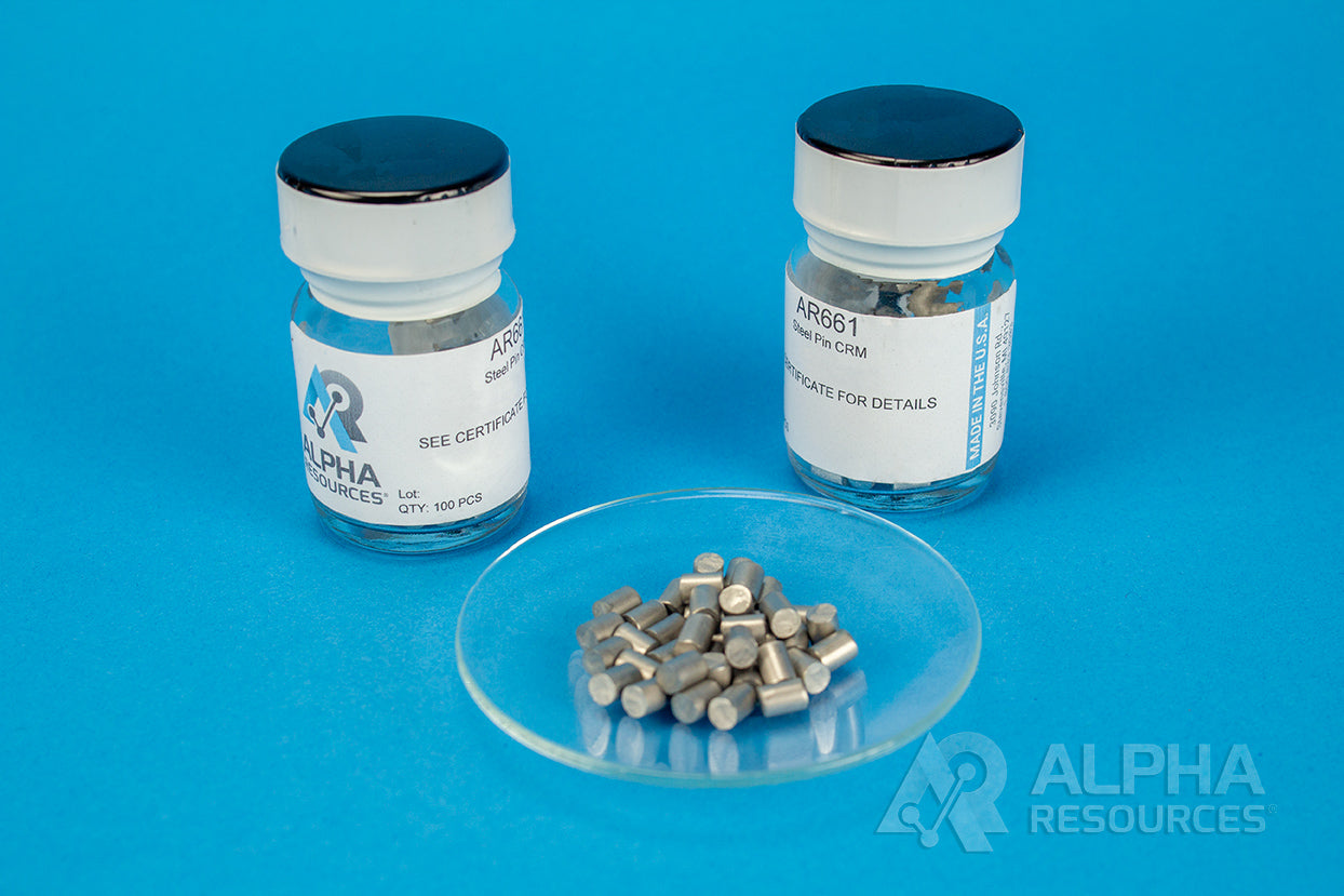 Steel Pin CRM (O= 0.0007% (reference), N= 0.0086%) - 0.5g Pins - Alpha Resources part AR661