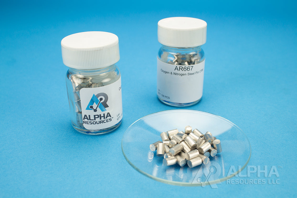 Oxygen and Nitrogen in Steel Pin CRM (O= 0.00342%, N=0.0335%) - 0.5g Pins - Alpha Resources part AR667 (replaces LECO 501-551)